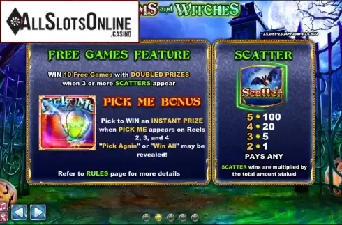 Paytable 2. Charms and Witches from Side City