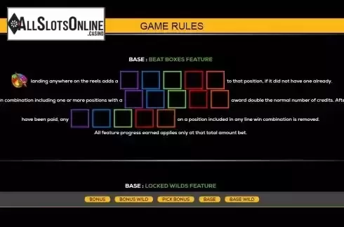 Beat Boxes Feature screen