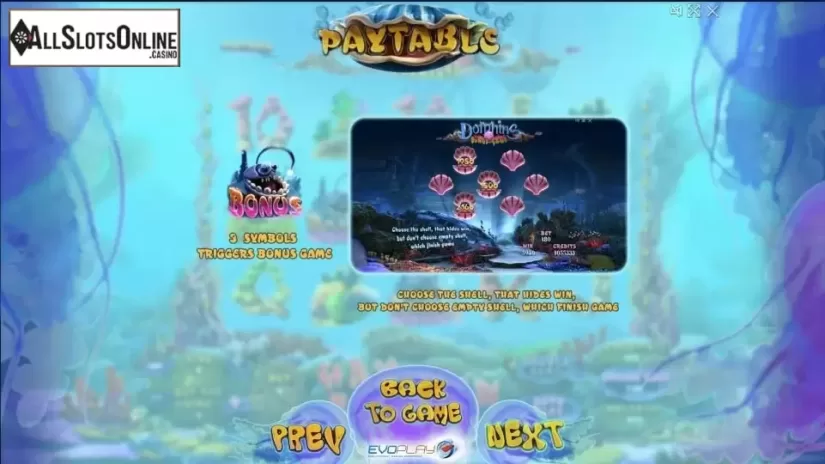 Paytable 4. Dolphins Treasure from Evoplay Entertainment