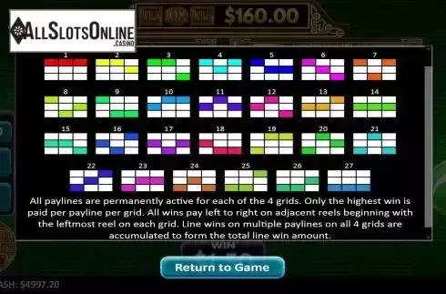 Paylines screen