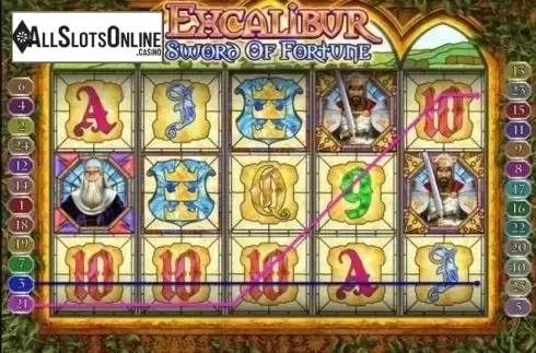 Win Screen . Excalibur Sword of Fortune from Gamesys