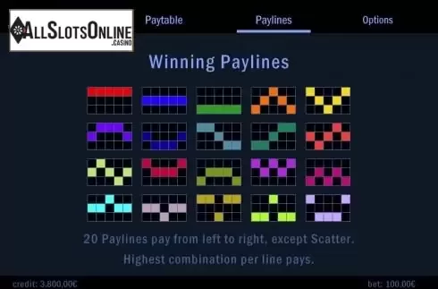 Paylines screen