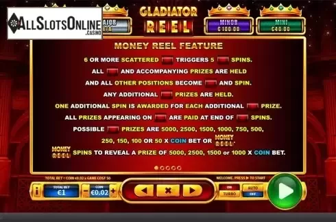 Paytable . Gladiator Reel from Skywind Group