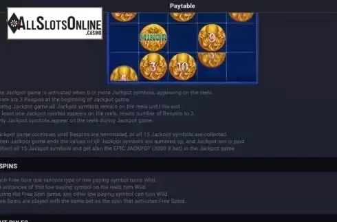 Jackpot game and FS feature screen