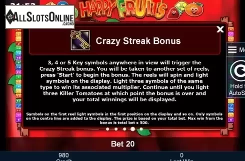 Paytable 4. Happy Fruits from Greentube