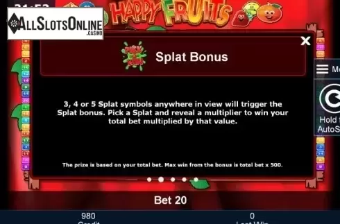 Paytable 2. Happy Fruits from Greentube