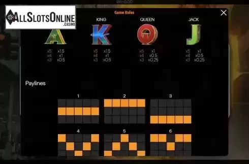 Pay Table / Pay Lines screen