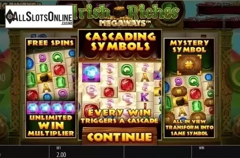 Intro screen. Irish Riches Megaways from Blueprint