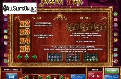 Paytable 1. Jewel Box from Play'n Go