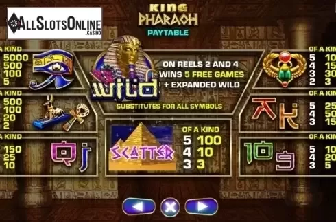 Paytable 2. King Pharaoh from Spadegaming