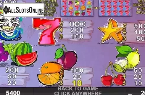 Paytable screen