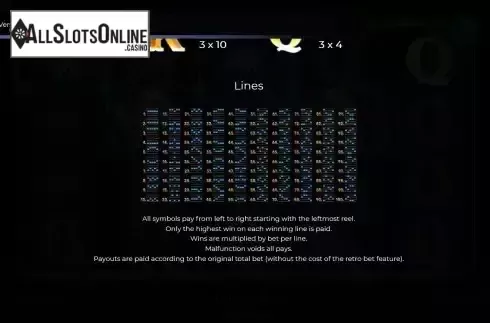 Paylines screen
