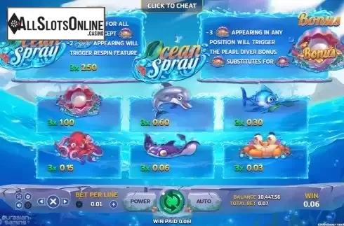 Paytable screen