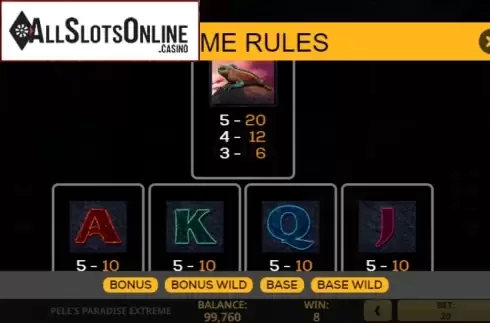 Paytable 4. Peles Paradise Extreme from High 5 Games