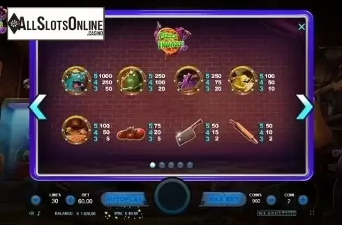 Paytable. Pizza Invaders from We Are Casino