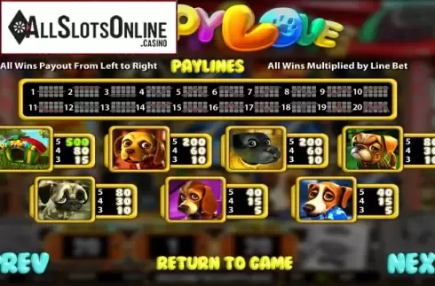 Paytable 1. Puppy Love from Betsoft