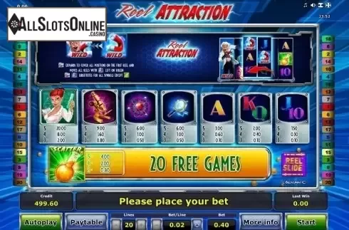 Paytable 1. Reel Attraction from Greentube