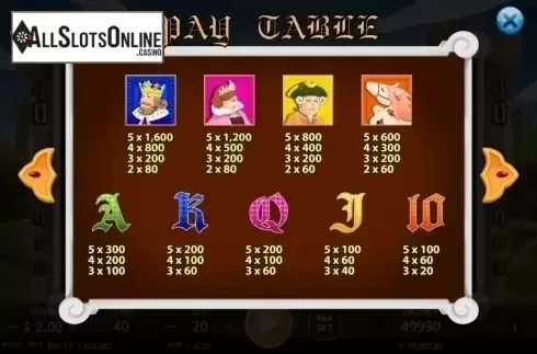 Paytable. Royal Demeanor from KA Gaming