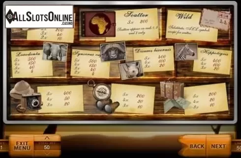 Paytable. Safari (Endorphina) from Endorphina