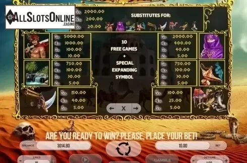 Paytable 1. Sahara's Dreams from Fugaso