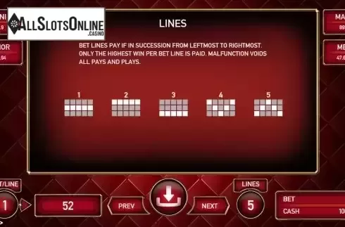 Paylines screen