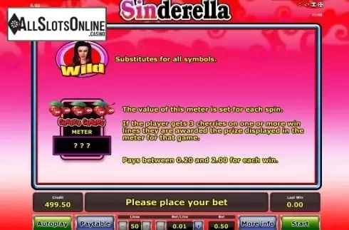 Paytable 2. Sinderella from Greentube