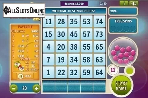 Reel screen. Slingo Riches from Slingo Originals