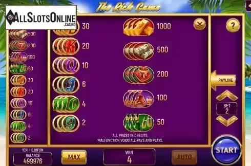 Paytable screen