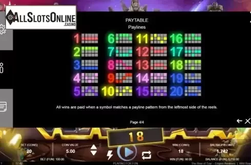 Paylines screen