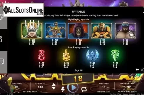 Paytable screen