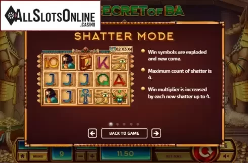 Paytable 1. The Secret of Ba from Tom Horn Gaming