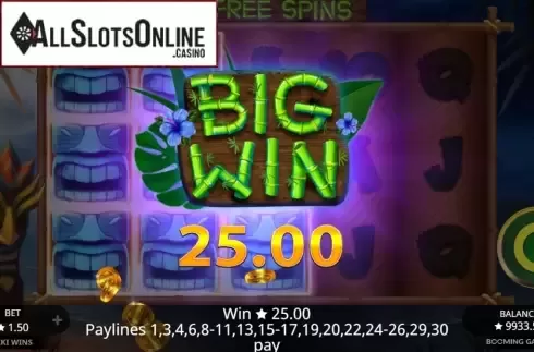 Big Win Screen. Tiki Wins from Booming Games