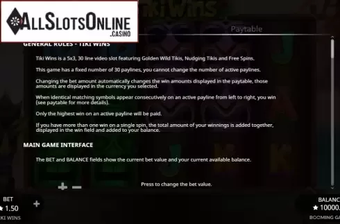 Game information 1. Tiki Wins from Booming Games
