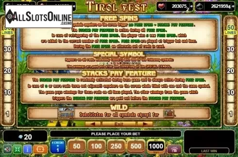 Features screen