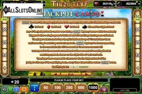 Jackpot screen