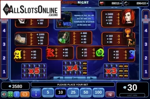 Paytable. Vampire Night from EGT
