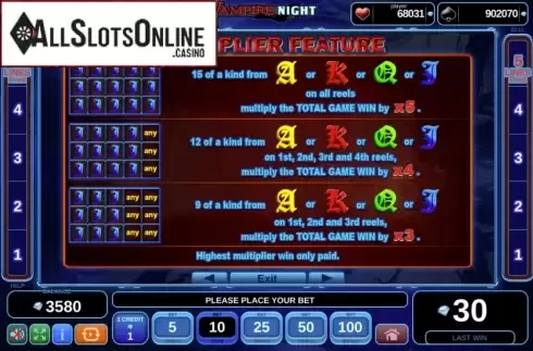 Paytable. Vampire Night from EGT