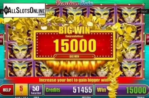 Big Win Screen. Venetian Rain from Belatra Games