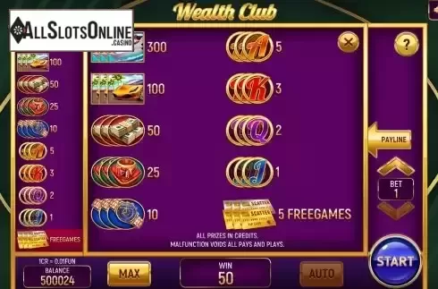 PayTable screen