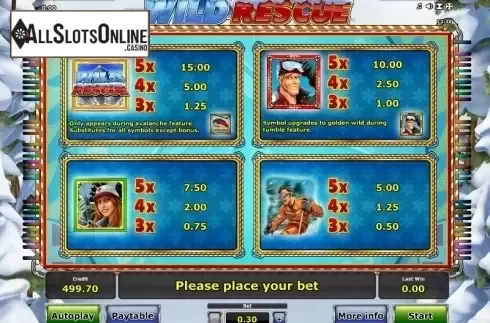 Paytable 1. Wild Rescue from Greentube