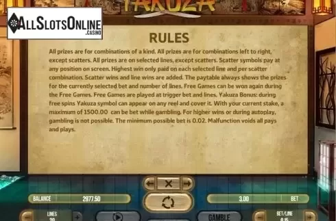 Paytable 3. Yakuza (Fugaso) from Fugaso