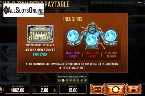 Free Spins screen
