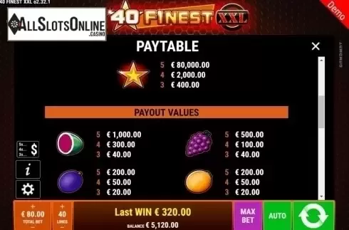 Paytable 2. 40 Finest XXL from Gamomat