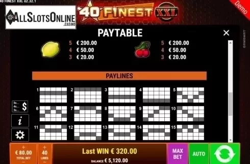 Paylines 1. 40 Finest XXL from Gamomat