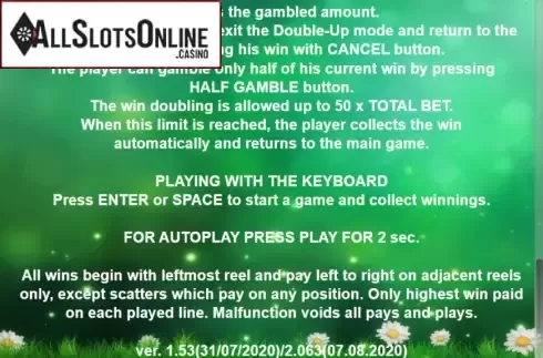 Paytable 4. 40 Roosters from Casino Technology