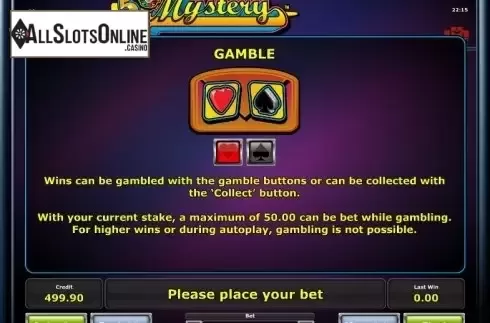 Paytable 3. 5 Line Mystery from Greentube