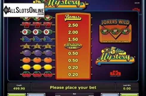Paytable 1. 5 Line Mystery from Greentube