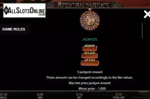 Wheel and Jackpots screen