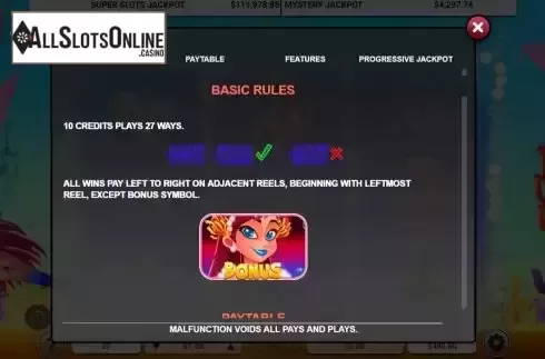 Pay Lines / Feature screen
