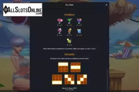 Paytable and Paylines screen